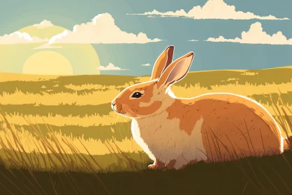Prairiecore Rabbit in Grass Field Illustration