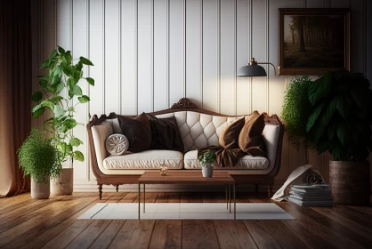 Rustic and Romantic Living Room Interior Art AI Image