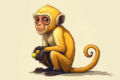 Yellow Monkey with Apple: A Realistic 2D Game Art Illustration AI Image