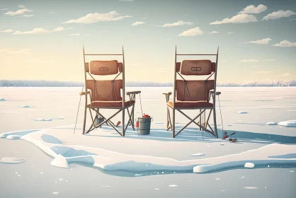 4K Artistic Representation of Ice Fishing Chairs in Nature