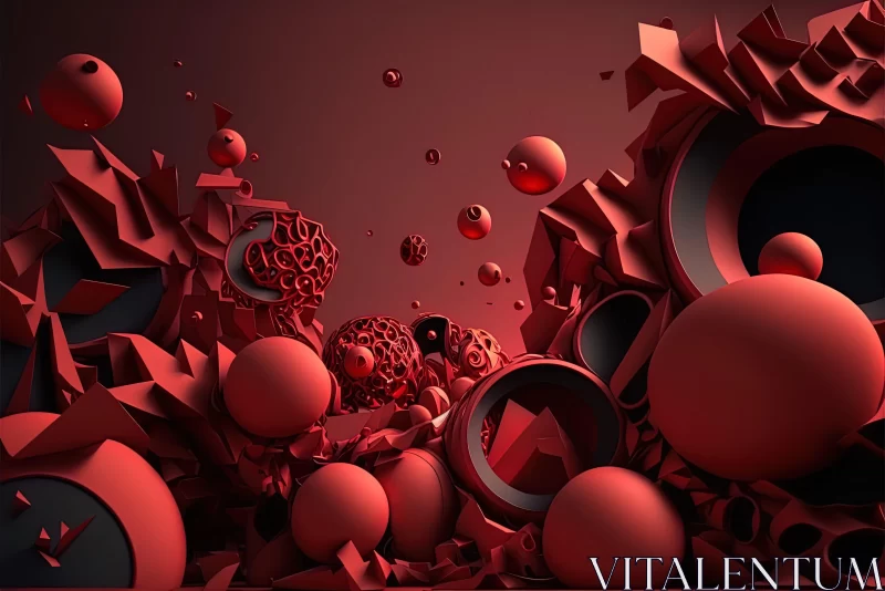 Abstract Red 3D Wallpaper with Spherical Sculptures AI Image