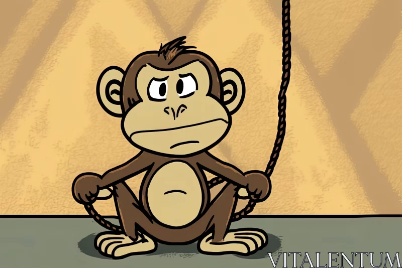 Cartoon Monkey Holding Rope: A Study of Trapped Emotions AI Image