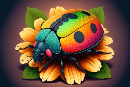 Colorful Ladybug on Flower in 2D Game Art Style
