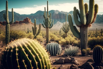 Desert Landscape - A Realistic Display of Cacti and Flora