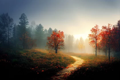 Dreamy Autumn Forest Path: A Surreal Multi-Colored Landscape