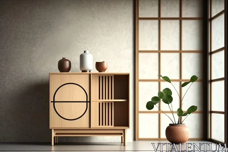 Minimalistic Japanese Home - Wooden Cabinet with Natural Planters