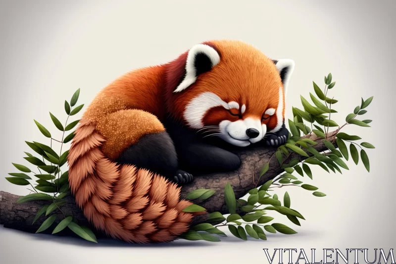 Red Panda Sleeping Illustration: Tranquil Beauty in Detailed Art AI Image