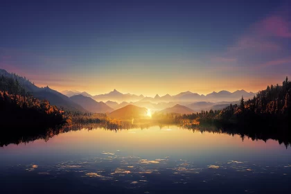 Sunrise Over Lake and Mountain - Majestic Wilderness