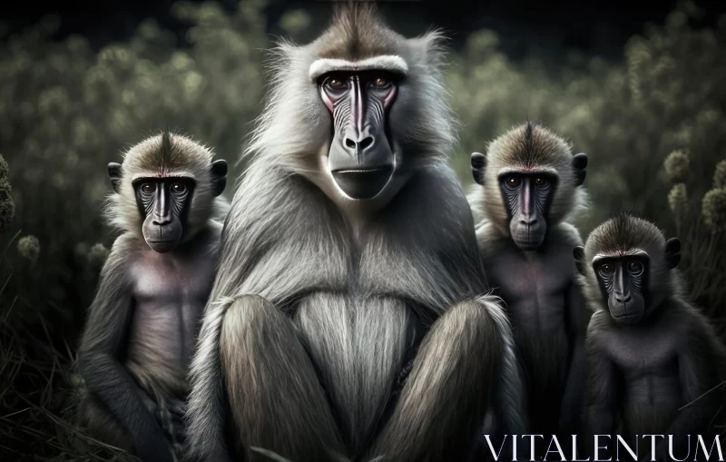 Surrealistic Portrayal of Four Baboons Post-Conflict AI Image