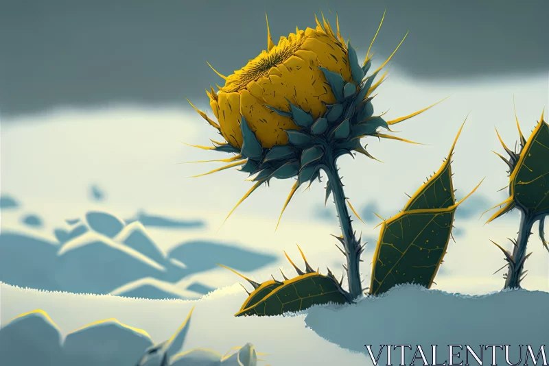 Surrealistic Sunflower in Snow Field: An Environmental Awareness Art Piece AI Image