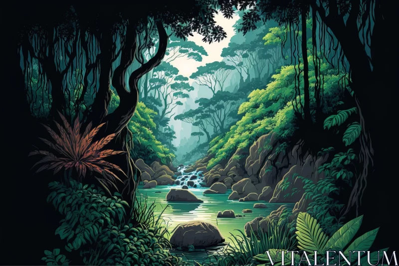 Idyllic Forest Illustration in Jungle Setting AI Image