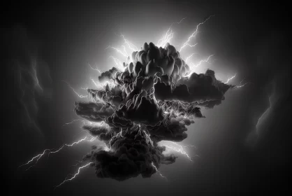 Monochromatic Lightning Spectacle in a Dark Sky AI Image