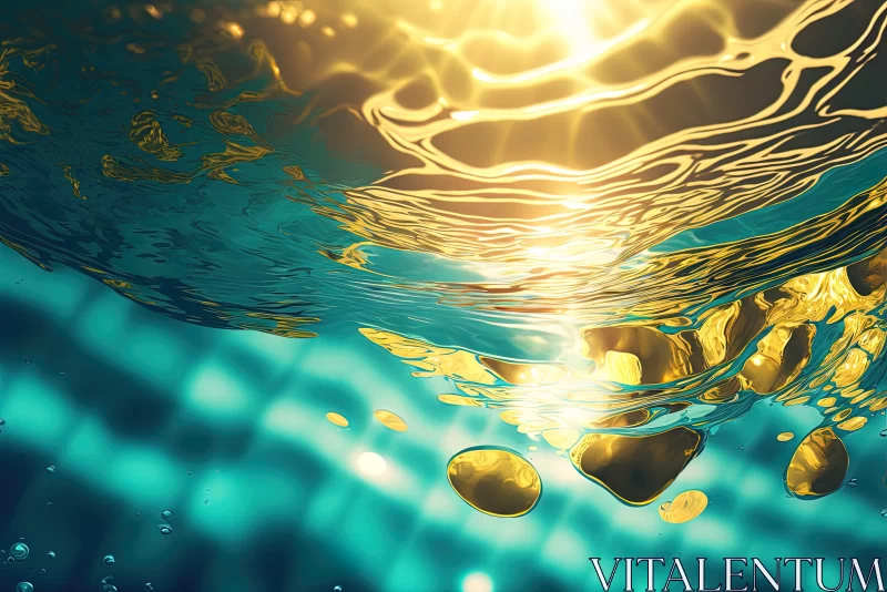 Sun-Kissed Gold Coins in Serene Seascape AI Image