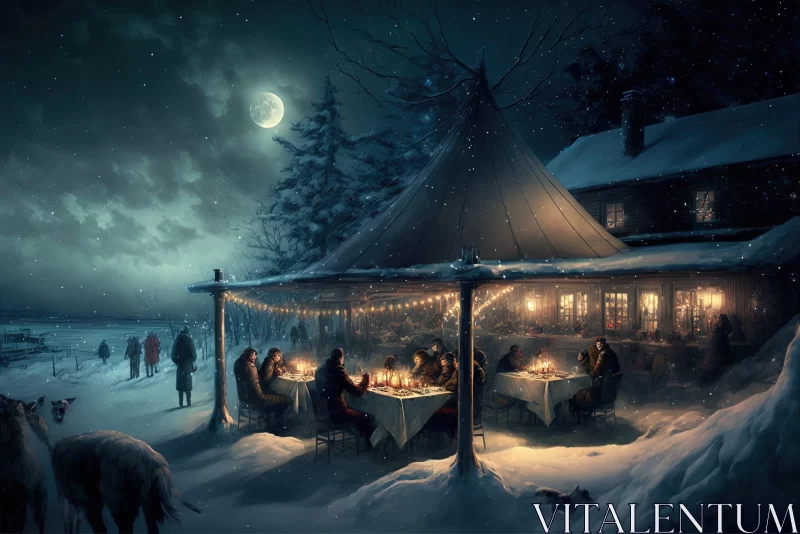 Winter Night Gathering - A Serene Indoor Scene AI Image