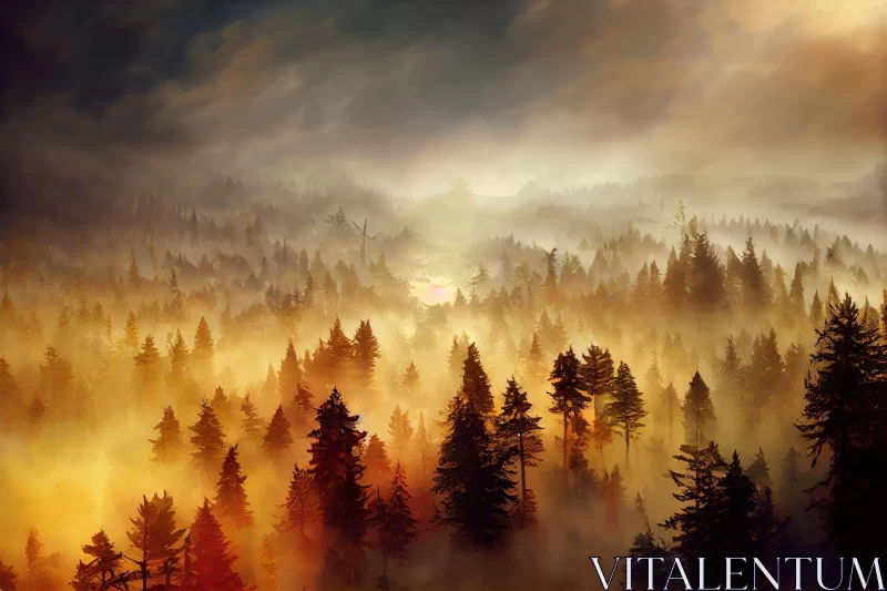 Abstract Forest Sunrise in Fog - Realistic British Landscape AI Image