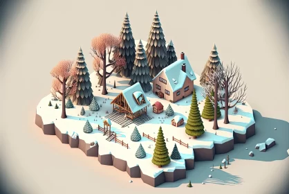 Low Poly Winter Scene with Nature-Inspired Realistic Renderings AI Image