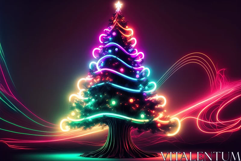 Neon-infused Christmas Tree Wallpaper: A Festive Delight AI Image