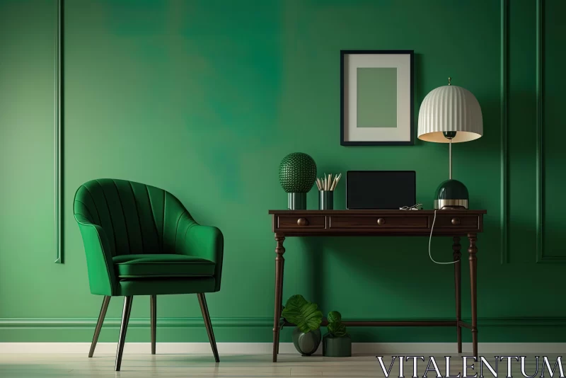 Green Office Interior: Art Deco and Mid-Century Styles AI Image