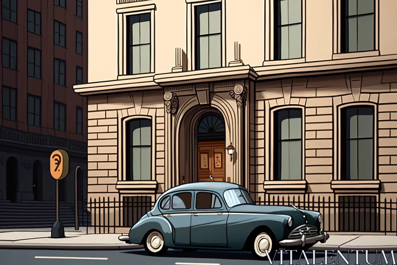 Old Car on City Street - Cartoonish Character Design in School of London Style AI Image
