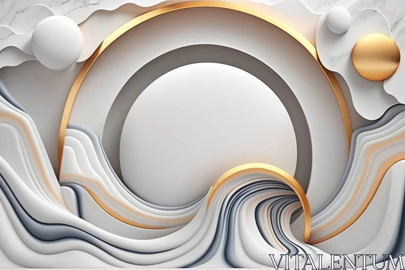 Abstract Marble Seascape - White and Golden 3D Design AI Image