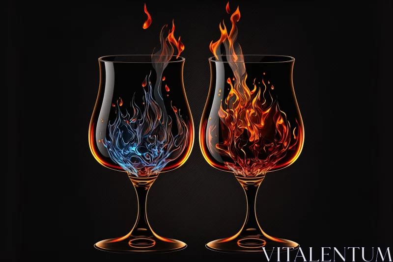 Inflamed Wine Glasses - A Fiery Artistic Display AI Image