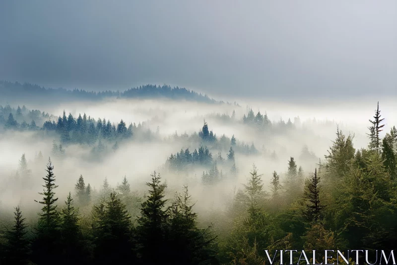 Majestic Forest Landscape Covered in Mist AI Image