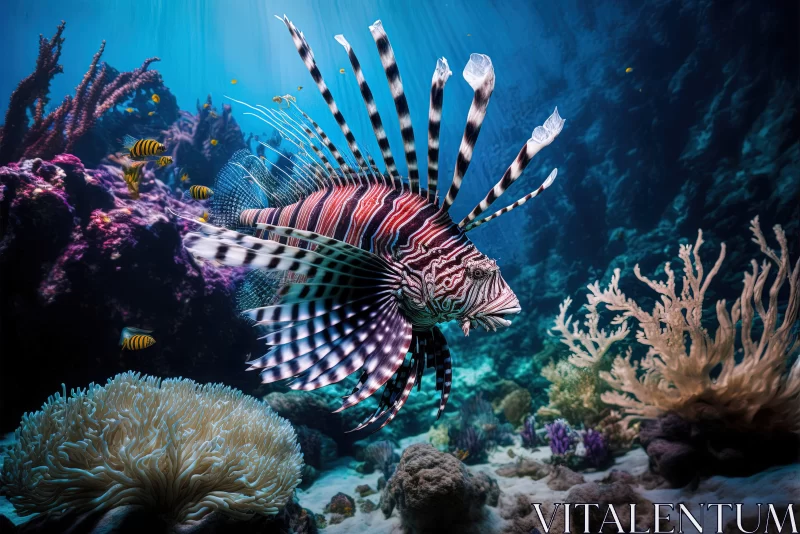 Surrealistic Lionfish Among Coral and Vivid Birdlife AI Image