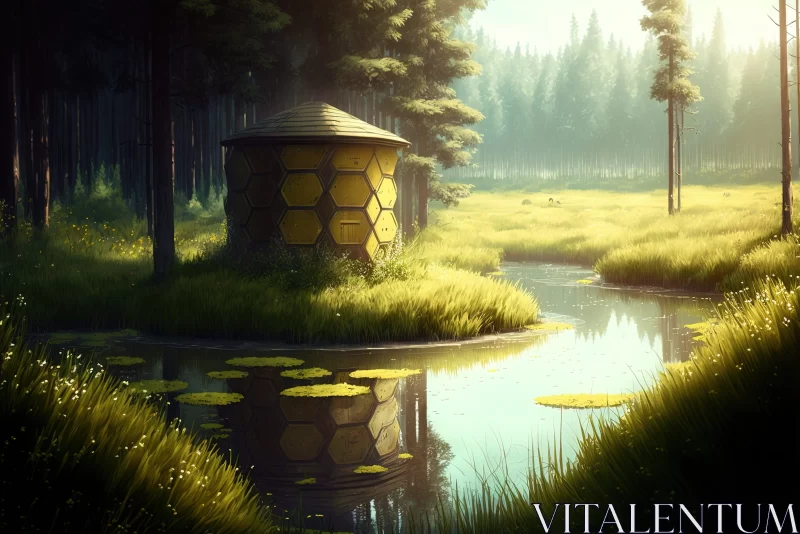 Beehive in Forest - A Fusion of Nature and Futuristic Elements AI Image