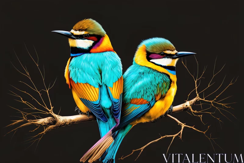 Colorful Birds Captured in Chiaroscuro Street Art AI Image