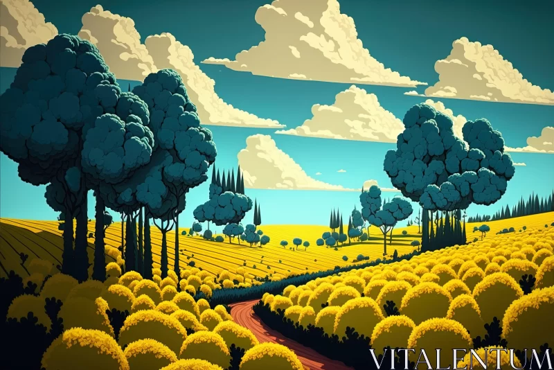 Mysterious Forest: A Bold Cartoon Illustration AI Image