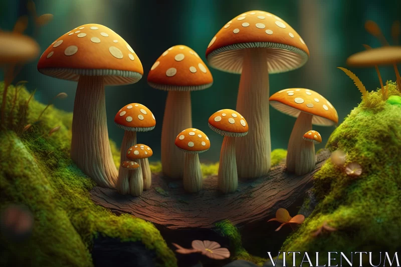 Mystical Forest Mushrooms: A Detailed and Whimsical Artistic Rendering AI Image
