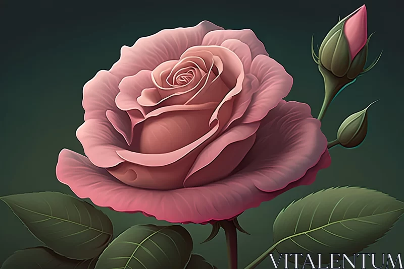 Romanticized Realism of a Blooming Pink Rose - Digital Art AI Image