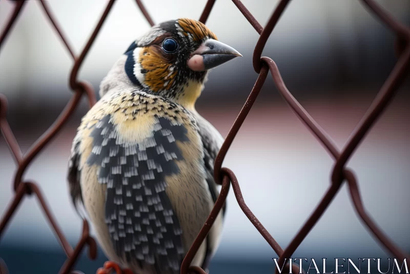 Bird Behind Gold Chain Link Fence - Emotional Intensity and Suburban Ennui AI Image