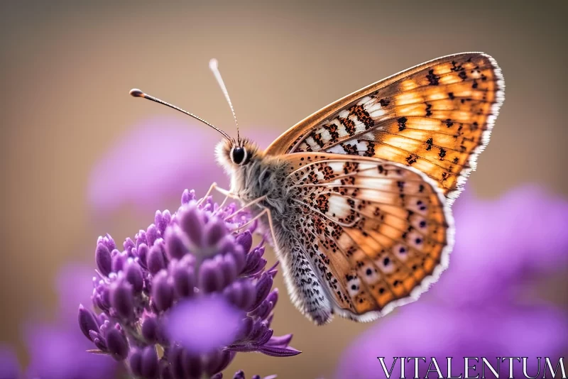 Butterfly on Purple Flowers: A Study in Color and Composition AI Image