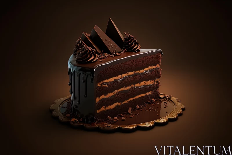 Surrealistic Chocolate Cake Artwork in Monochromatic Bronze Tone AI Image