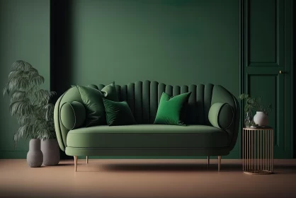 3D Rendered Elegant Living Room with Green Couch