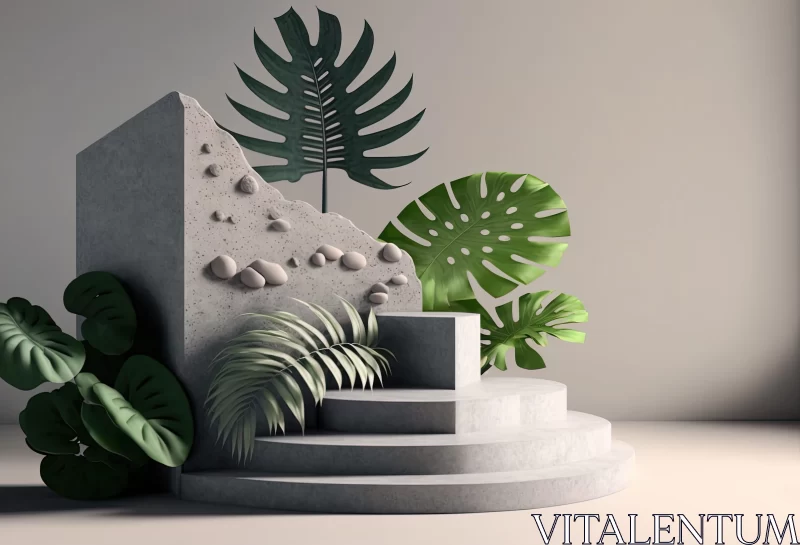 Geometric Modernism Meets Enigmatic Tropics in 3D Art AI Image