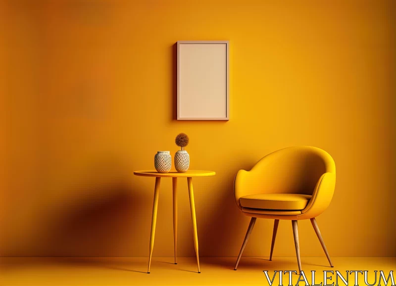 AI ART Minimalist Monochromatic Room with Yellow Chair and Frame