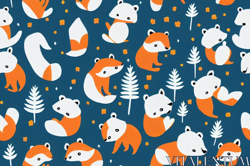 Playful Foxes and Orange Leaves on a Blue Background AI Image
