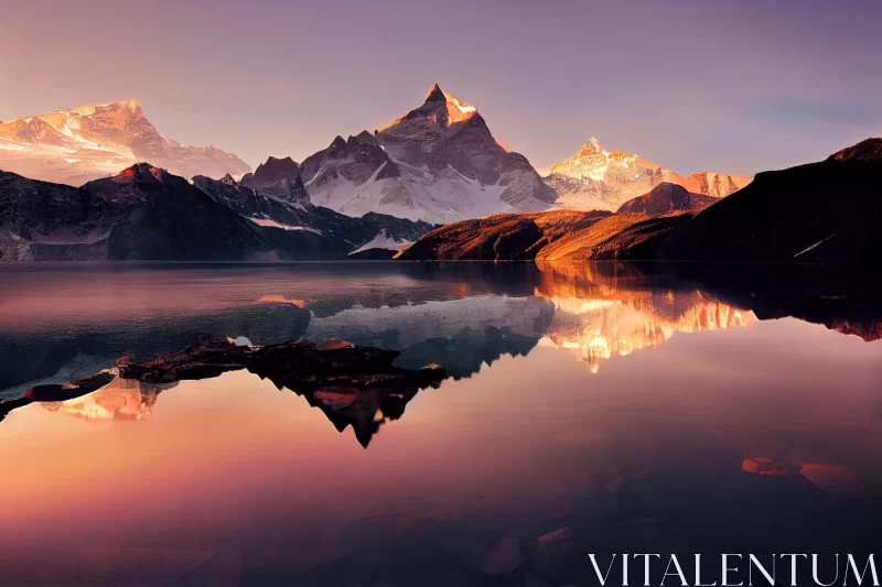 Serene Mountain Reflection: A Himalayan Art Experience AI Image