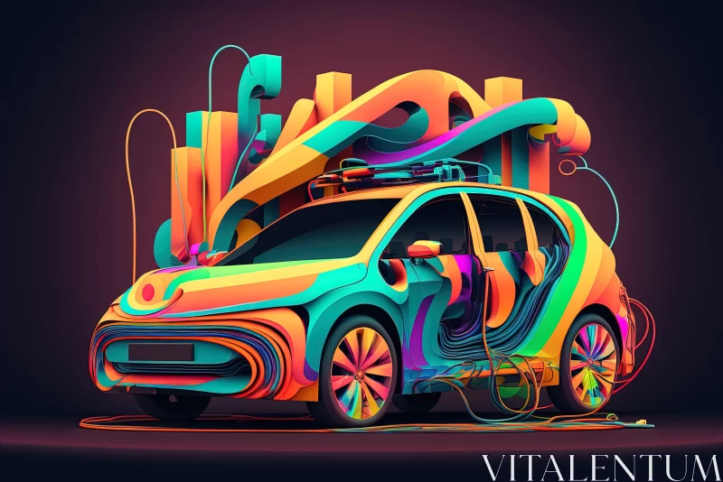 Colorful Abstract Futuristic Car - An Art Nouveau Inspired Illustration AI Image