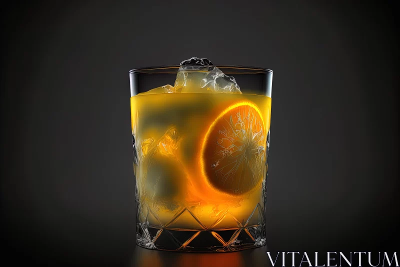 Frosty Orange Cocktail on Ice against Dark Backdrop AI Image