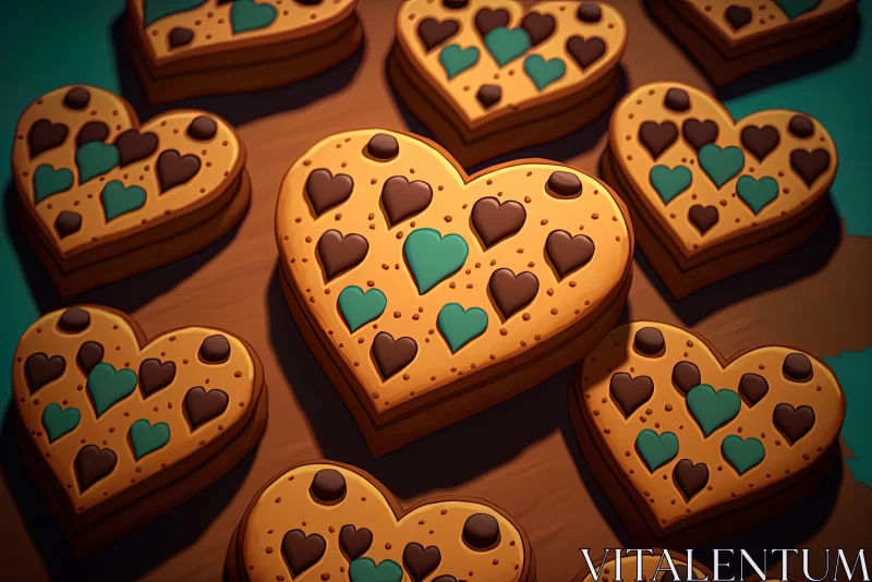 Heart-shaped Chocolate Chip Cookies in 2D Game Art Style AI Image