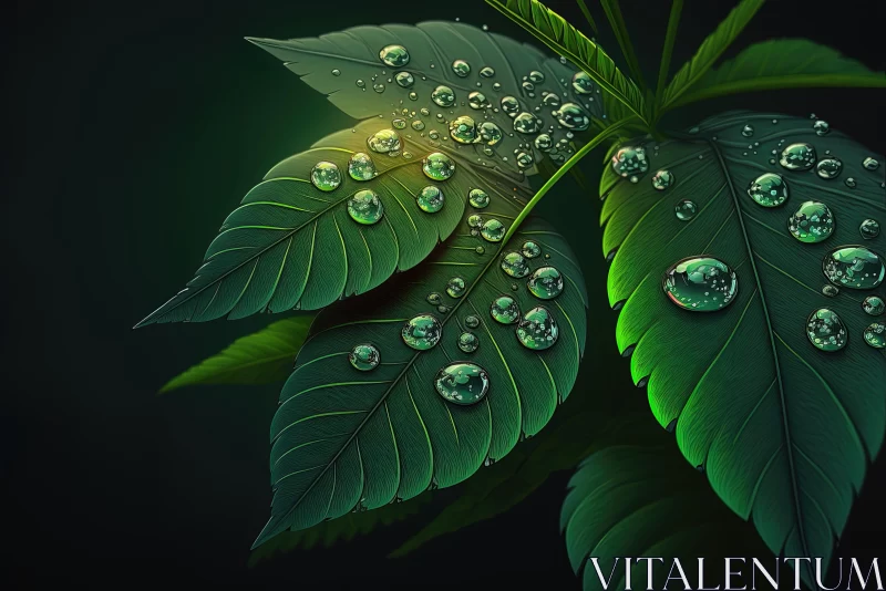 Nature in Detail: Dewdrops on a Green Leaf Artwork AI Image