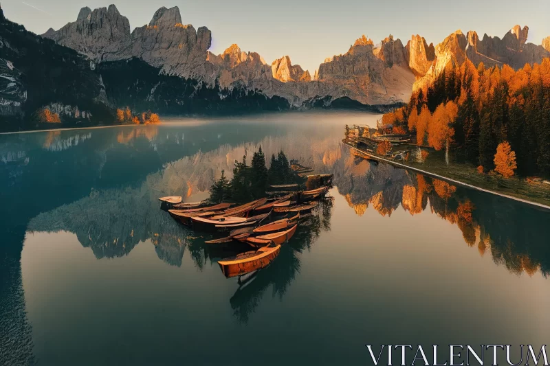 Romantic Italian Lake Landscape with Docked Boats AI Image