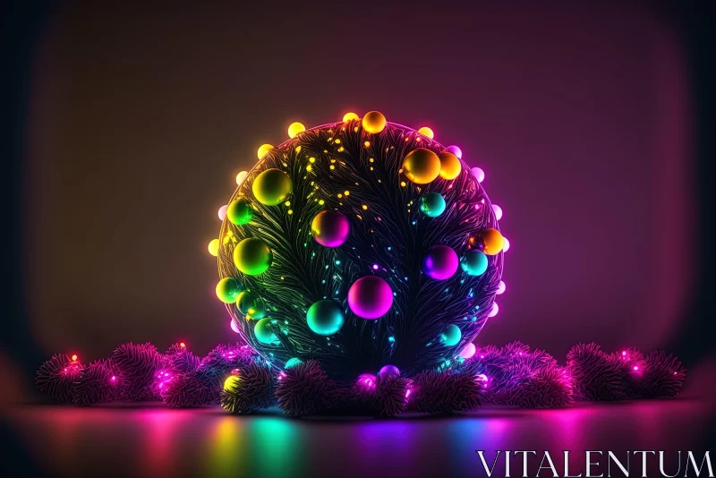 Illuminated 3D Christmas Tree Wallpaper with Neon Palette AI Image