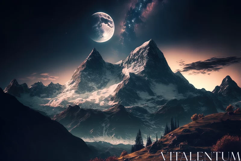 Moonlit Mountain Landscape: A Dreamlike Wilderness AI Image