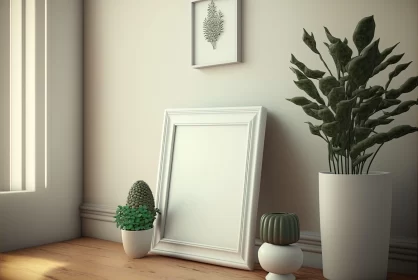 Neoclassicist-Inspired Still Life: White Room with Cacti AI Image