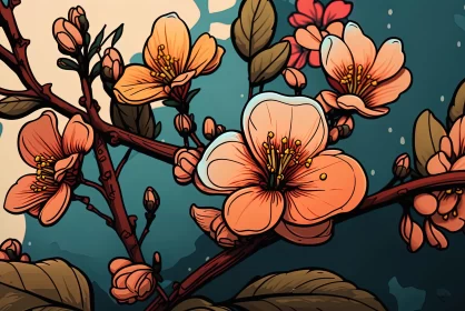 Peach Blossoms in Comic Book Art Style: A 2D Game Art Illustration