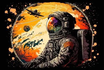 Astronaut and the Orange Planet: Apocalyptic Vision AI Image